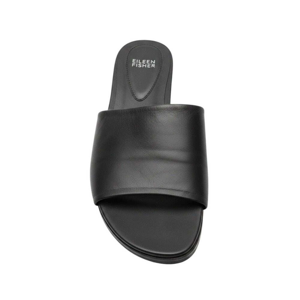 Eileen Fisher Womens Black Leather Slide Sandals Open Toe Low Wedge Size 9.5